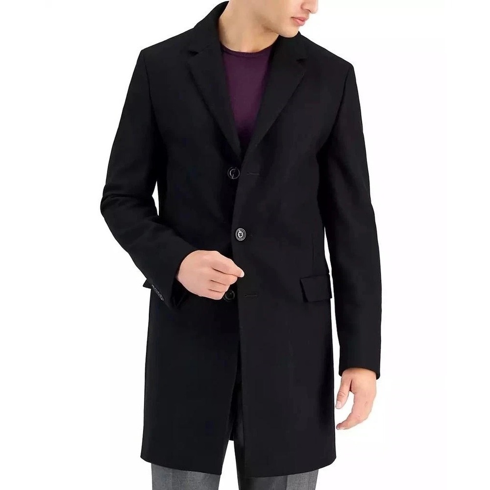 Hugo Boss Mens Slim fit Overcoat Coat 42 L Black Wool Cashmere Blend